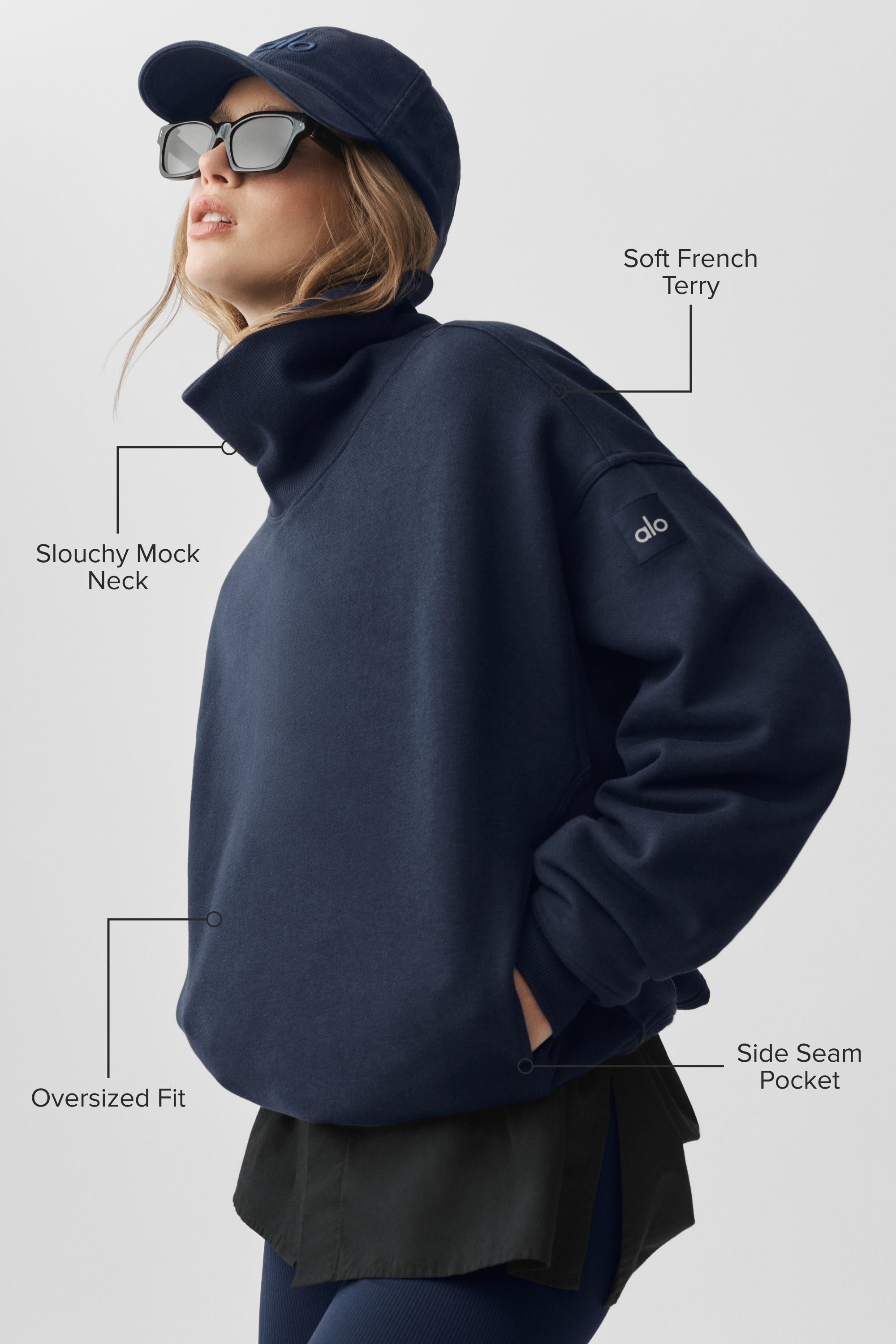 Alo Yoga Hazy Mock Neck Pullover - Navy