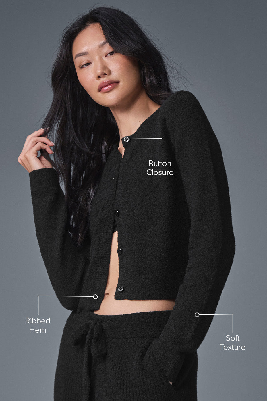 Alo Yoga Snuggle Up Sweater Cropped Cardigan - Black