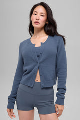 Alo Yoga Snuggle Up Sweater Cropped Cardigan - Bluestone