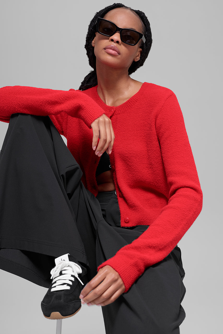 Alo Yoga Snuggle Up Sweater Cropped Cardigan - Bright Red