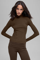 Alo Yoga Ribbed Mesmerize Mock Neck Long Sleeve - Espresso