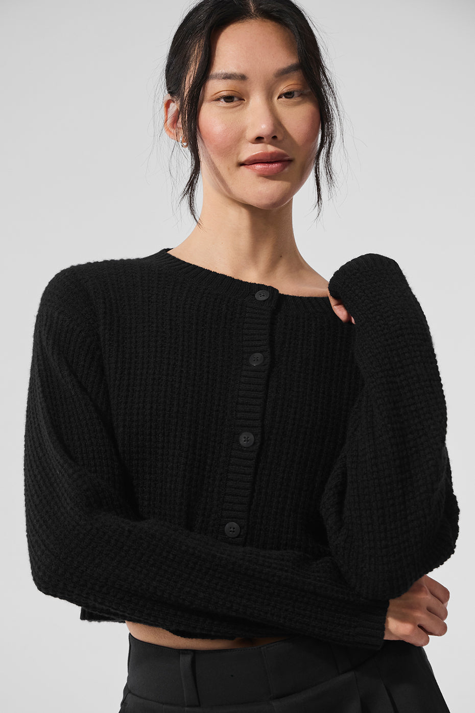Alo Yoga Cashmere Plush Waffle Cardigan - Black