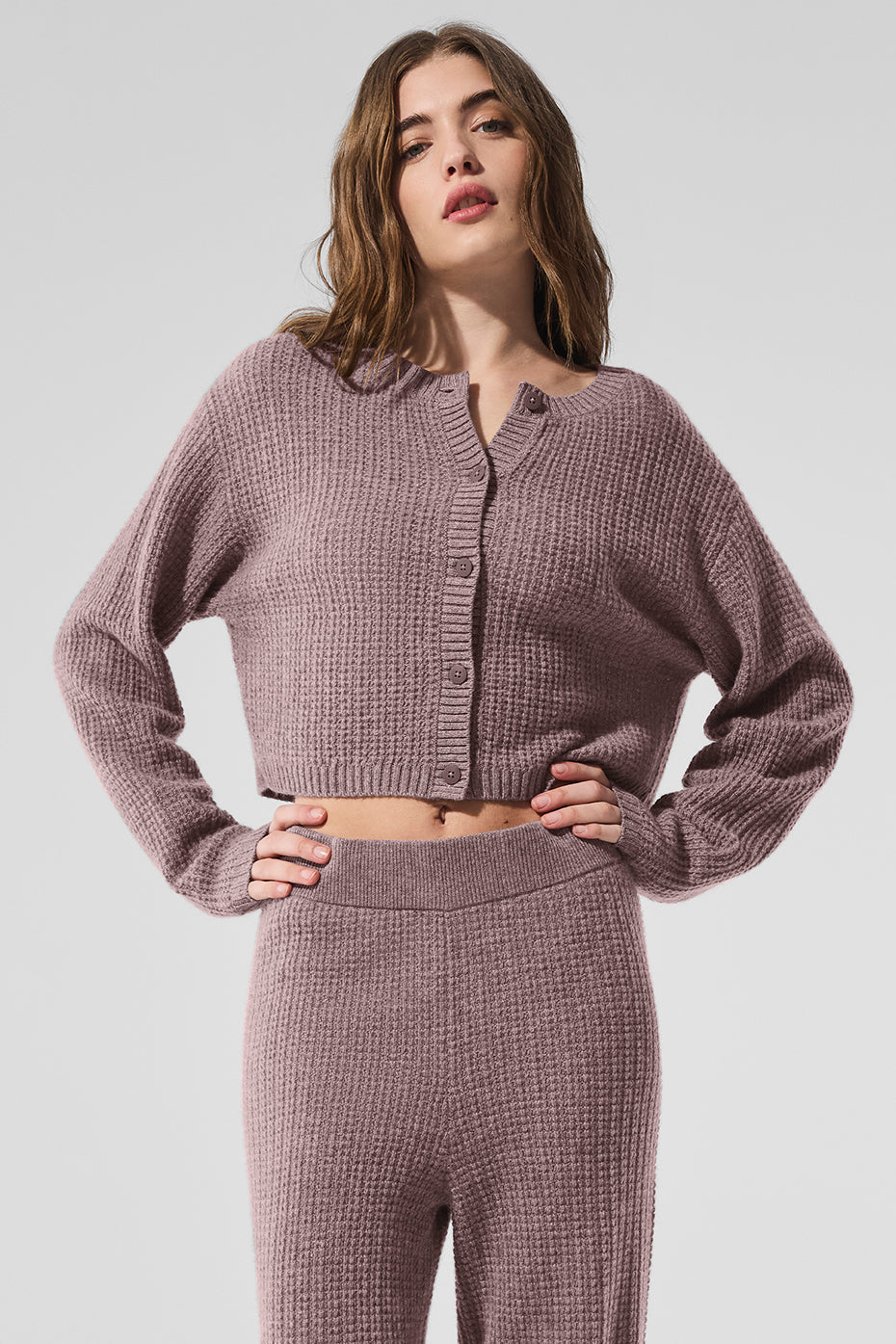 Alo Yoga Cashmere Plush Waffle Cardigan - Mushroom Heather