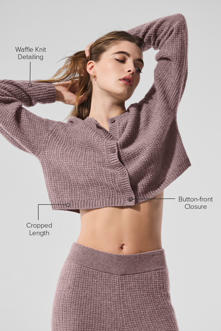 Alo Yoga Cashmere Plush Waffle Cardigan - Mushroom Heather