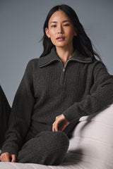Alo Yoga Cashmere Plush Waffle 1/4 Zip Pullover - Dark Heather Grey