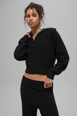 Alo Yoga Cashmere Plush Waffle 1/4 Zip Pullover - Black