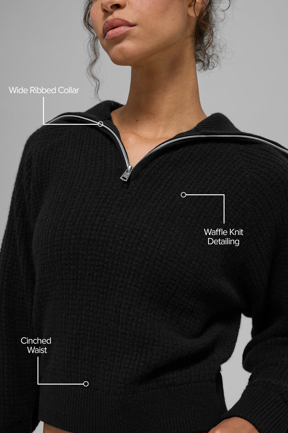 Alo Yoga Cashmere Plush Waffle 1/4 Zip Pullover - Black
