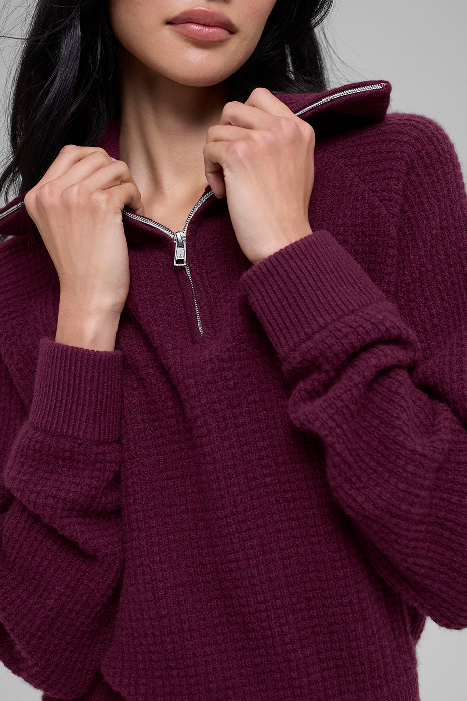 Alo Yoga Cashmere Plush Waffle 1/4 Zip Pullover - Burgundy