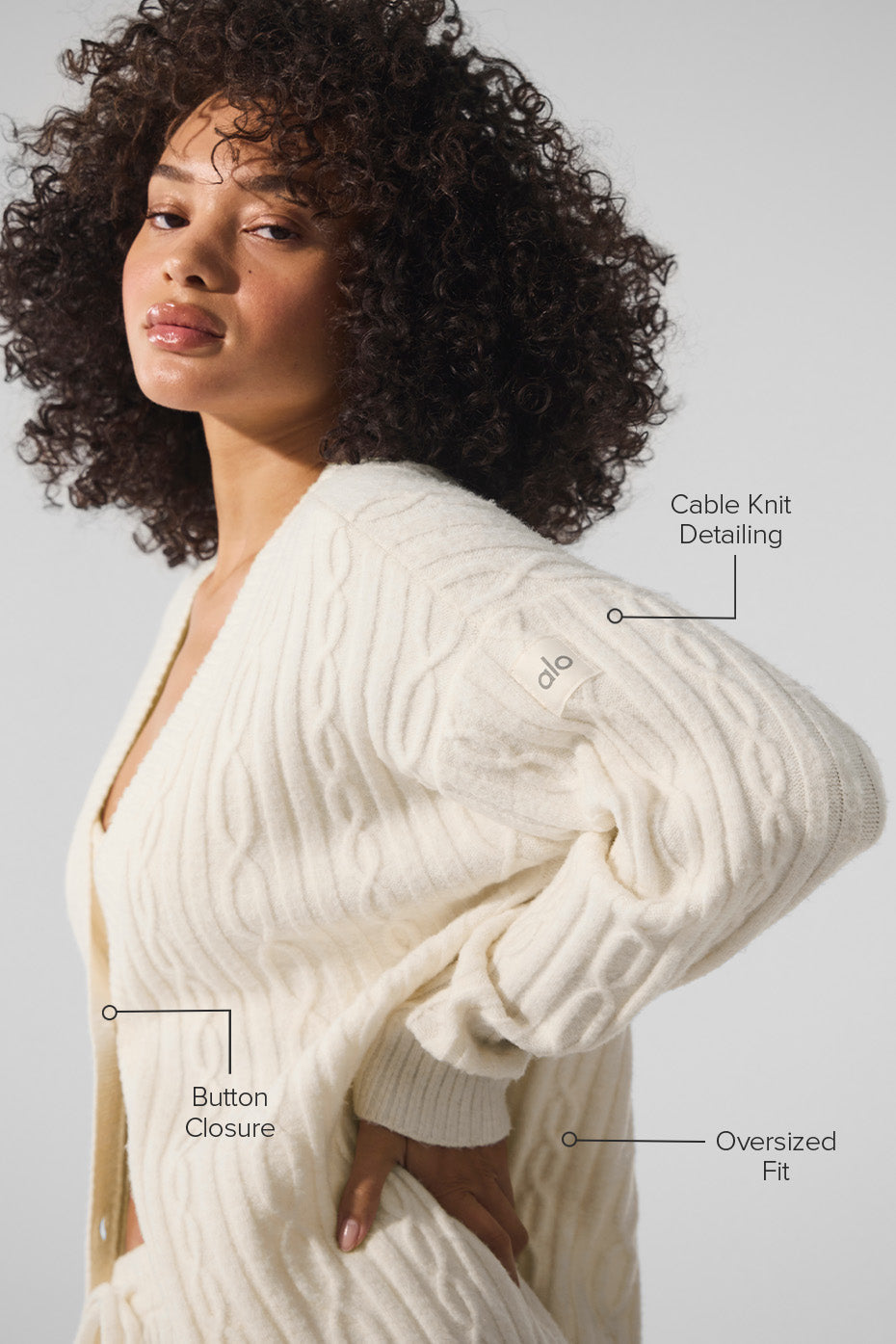 Alo Yoga Cable Knit Winter Bliss Cardigan - Ivory
