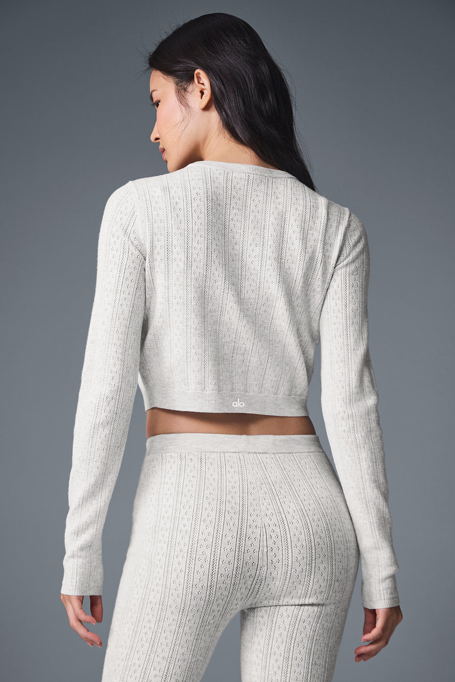 Alo Yoga Pointelle Sweater Be Mine Cardigan - Light Grey Heather
