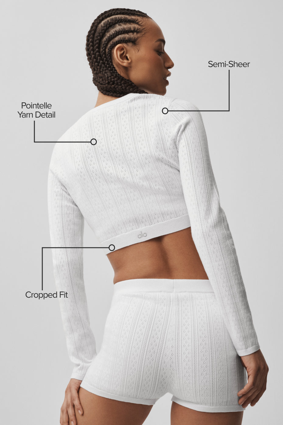 Alo Yoga Pointelle Sweater Be Mine Cardigan - Semi Sheer White