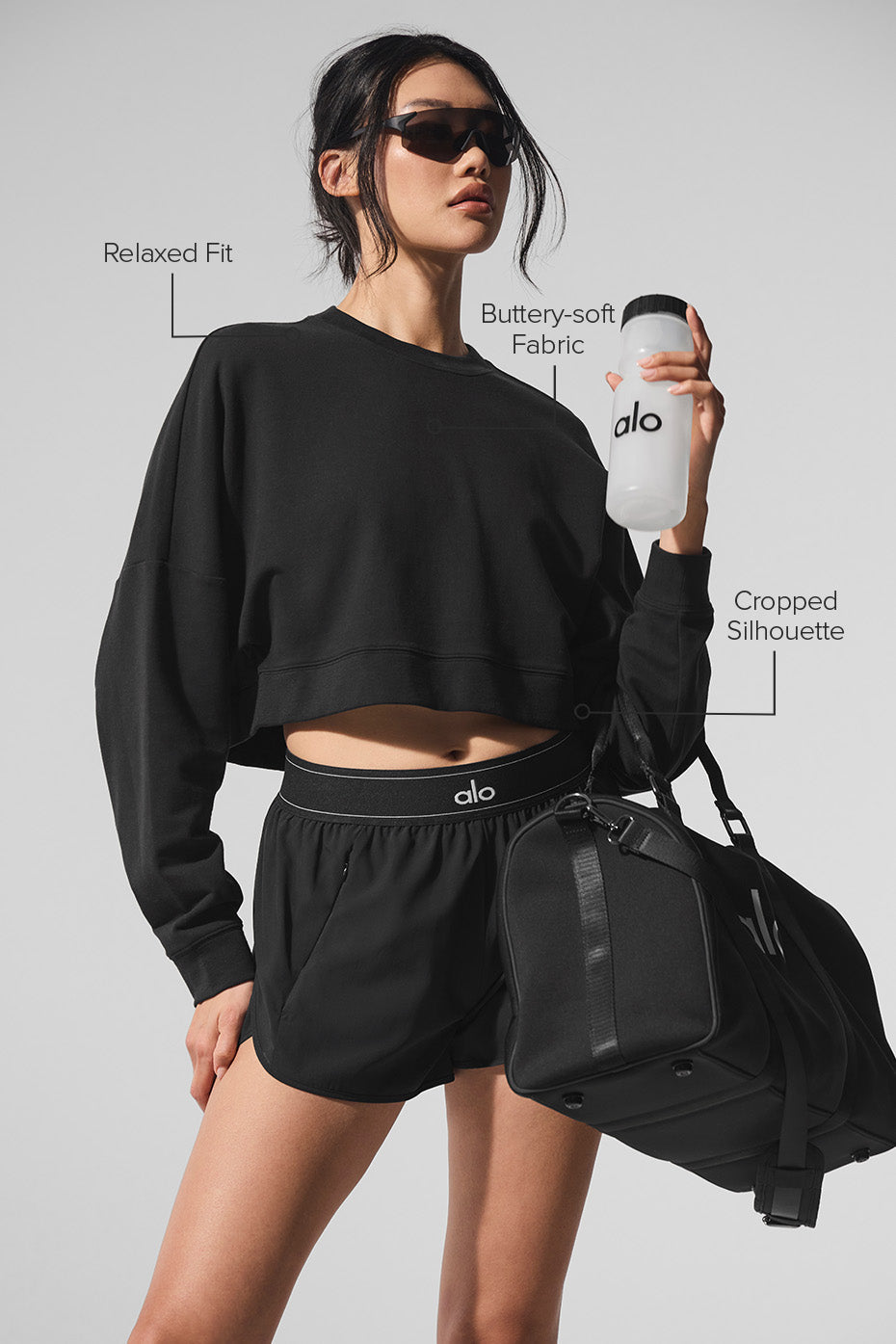 Alo Yoga Cropped Sway Crew Neck Pullover - Black