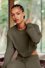 Alo Yoga Cropped Sway Crew Neck Pullover - Olive Tree