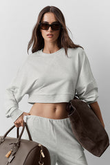 Alo Yoga Cropped Sway Crew Neck Pullover - White Heather