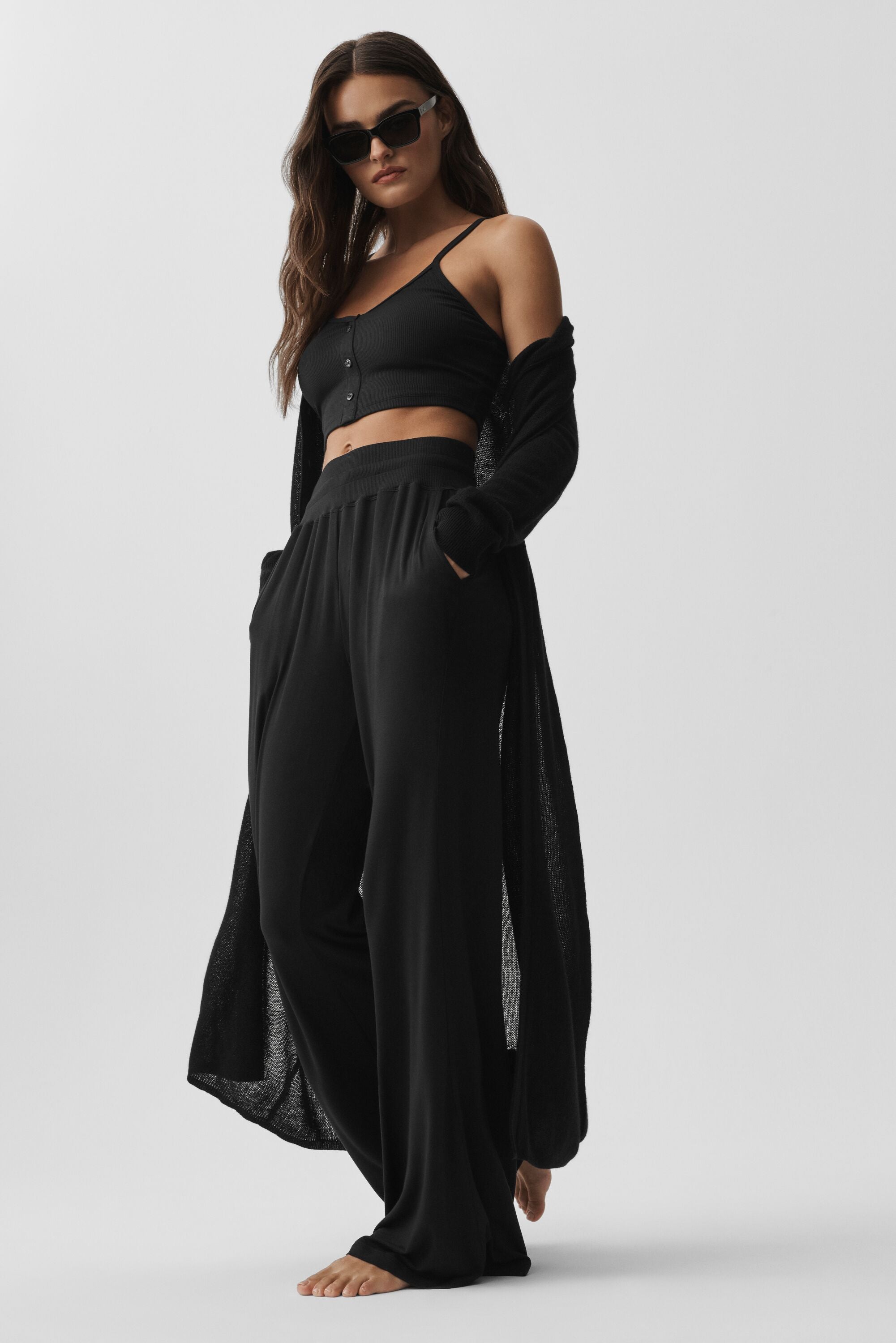 Alo Yoga Sheer Cashmere Long Cardigan - Black