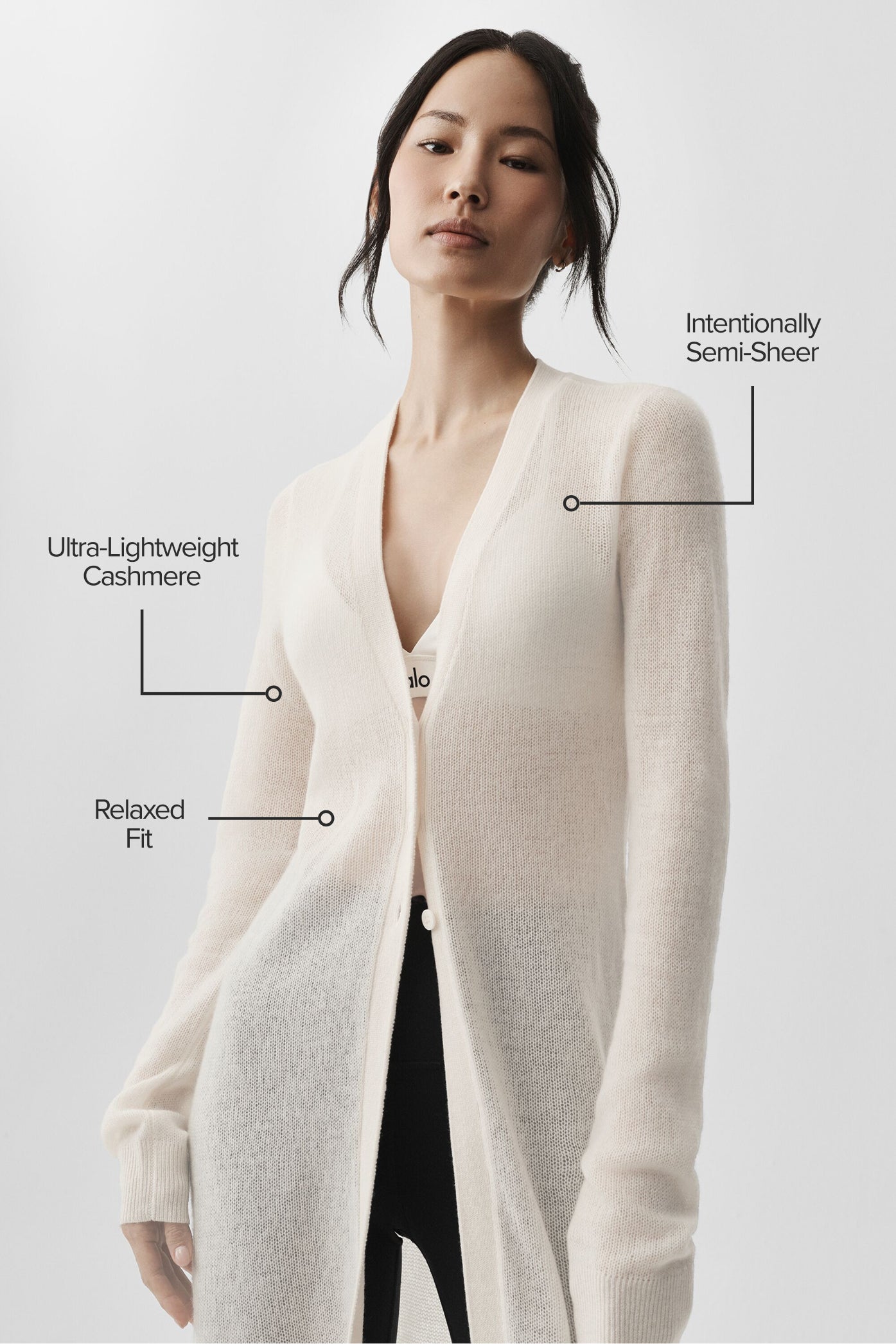 Alo Yoga Sheer Cashmere Long Cardigan - Ivory