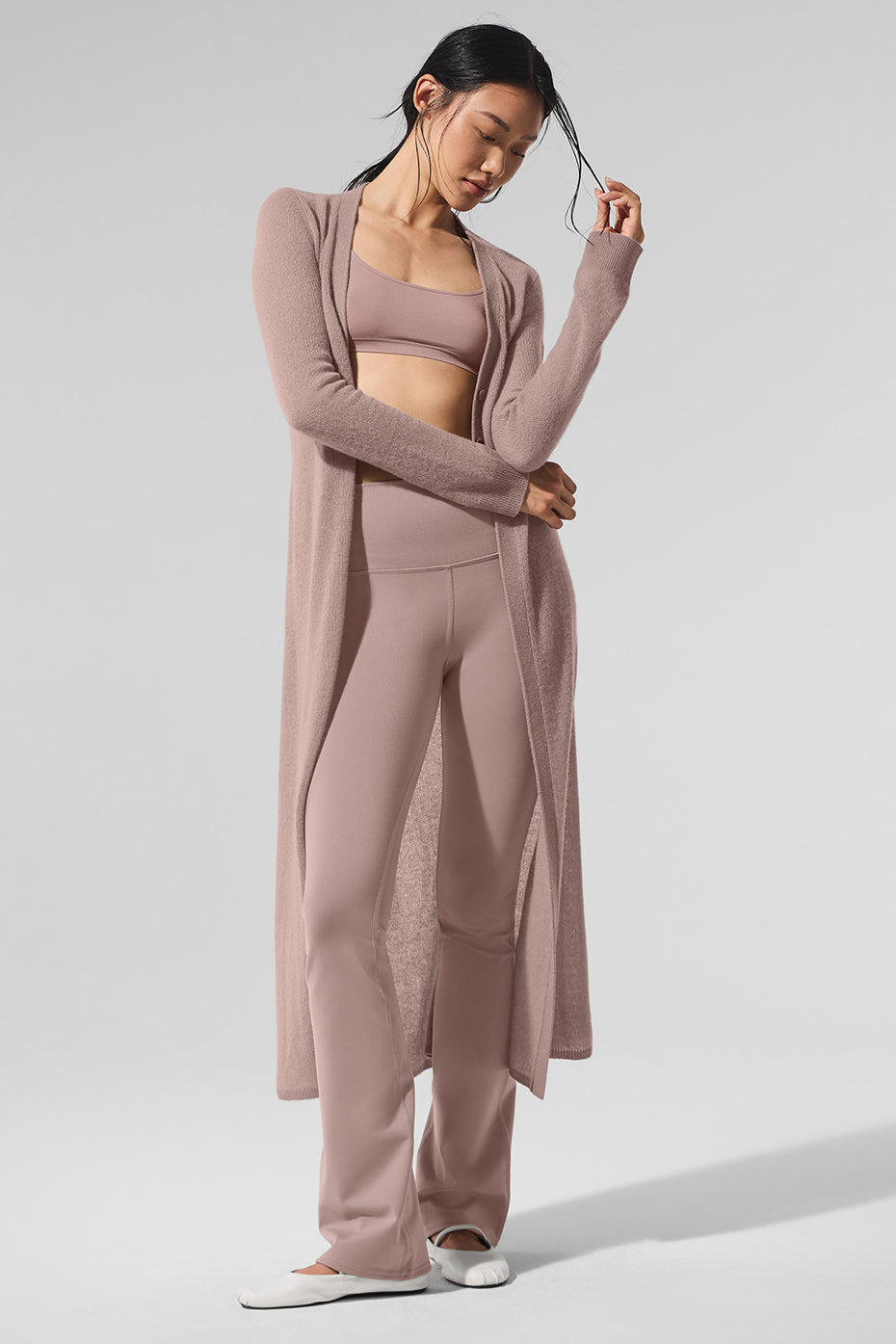 Alo Yoga Sheer Cashmere Long Cardigan - Taupe