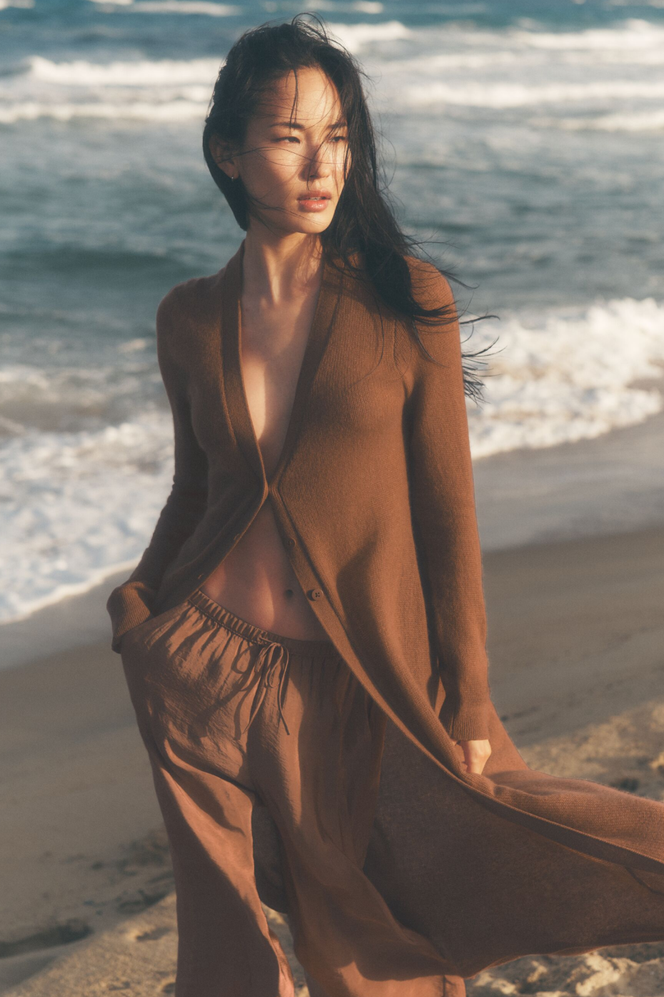 Alo Yoga Sheer Cashmere Long Cardigan - Sun Kissed Brown