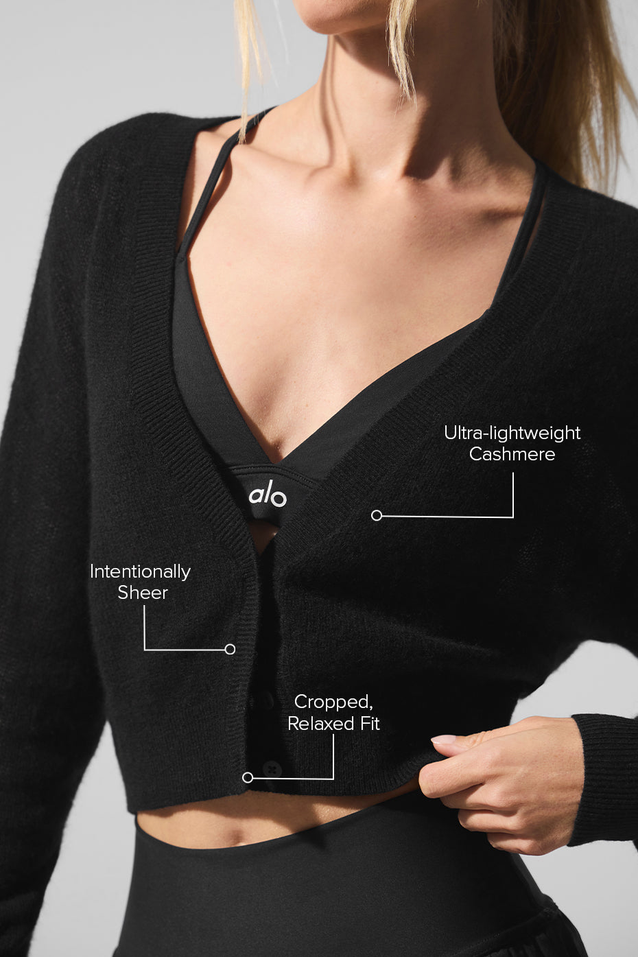 Alo Yoga Sheer Cashmere Cropped Cardigan - Black