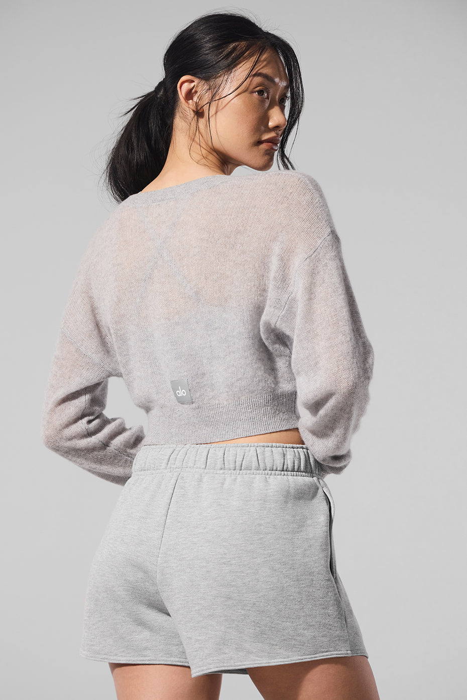 Alo Yoga Sheer Cashmere Cropped Cardigan - Athletic Heather Grey