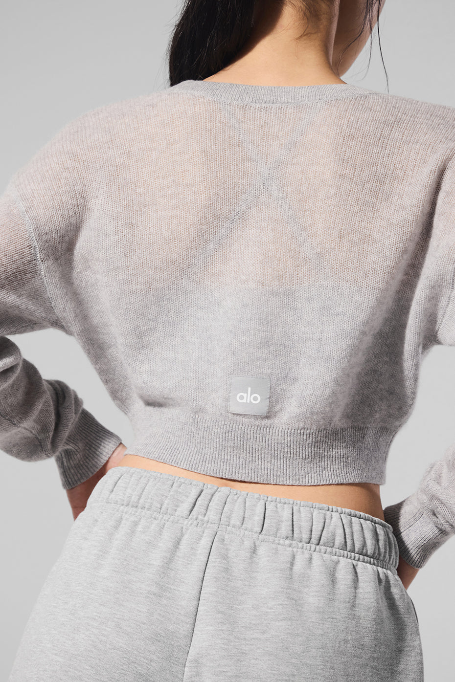 Alo Yoga Sheer Cashmere Cropped Cardigan - Athletic Heather Grey