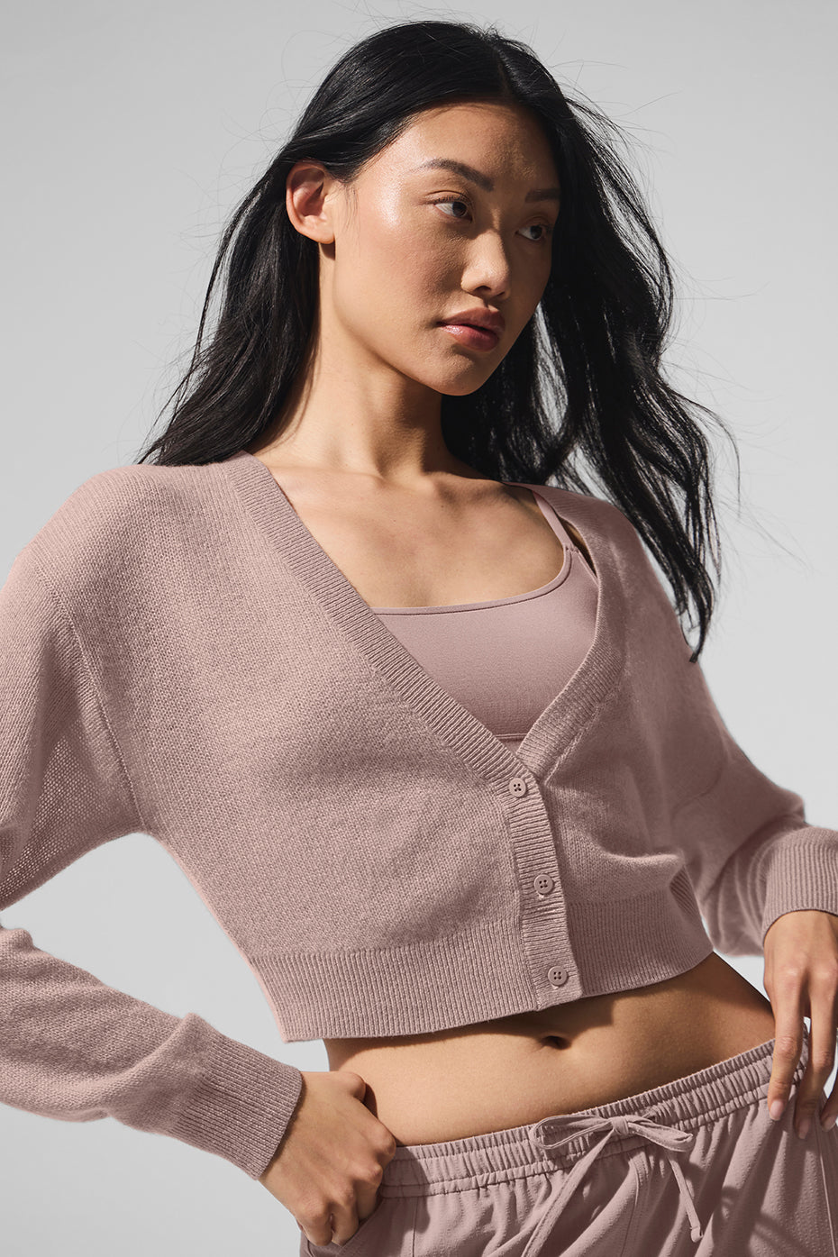Alo Yoga Sheer Cashmere Cropped Cardigan - Taupe