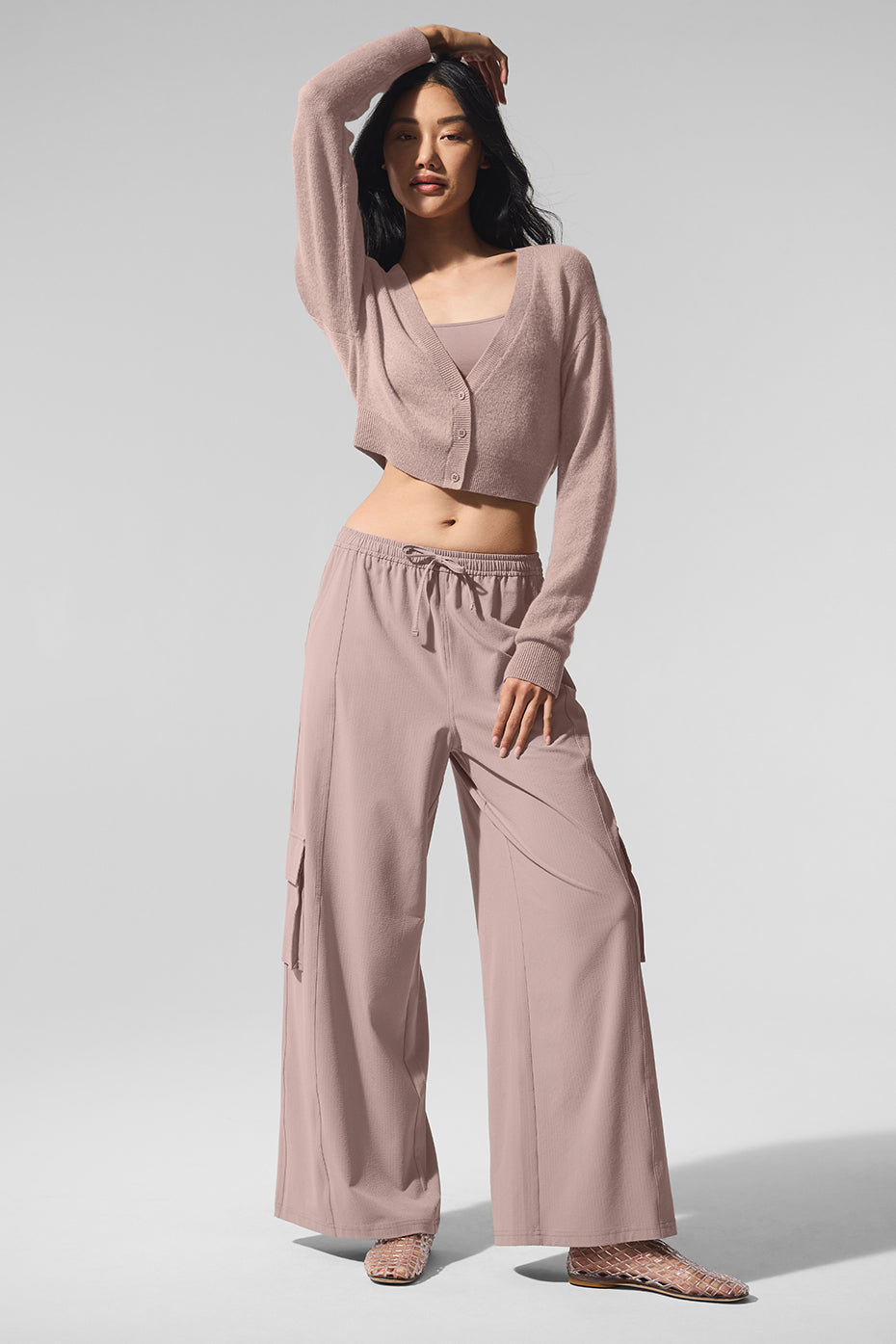 Alo Yoga Sheer Cashmere Cropped Cardigan - Taupe