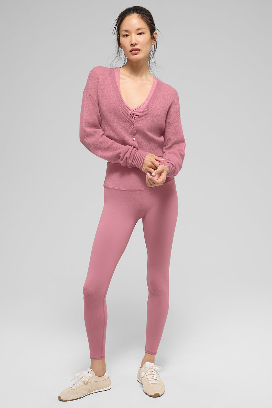Alo Yoga Sheer Cashmere Cropped Cardigan - Pink Wild Rose