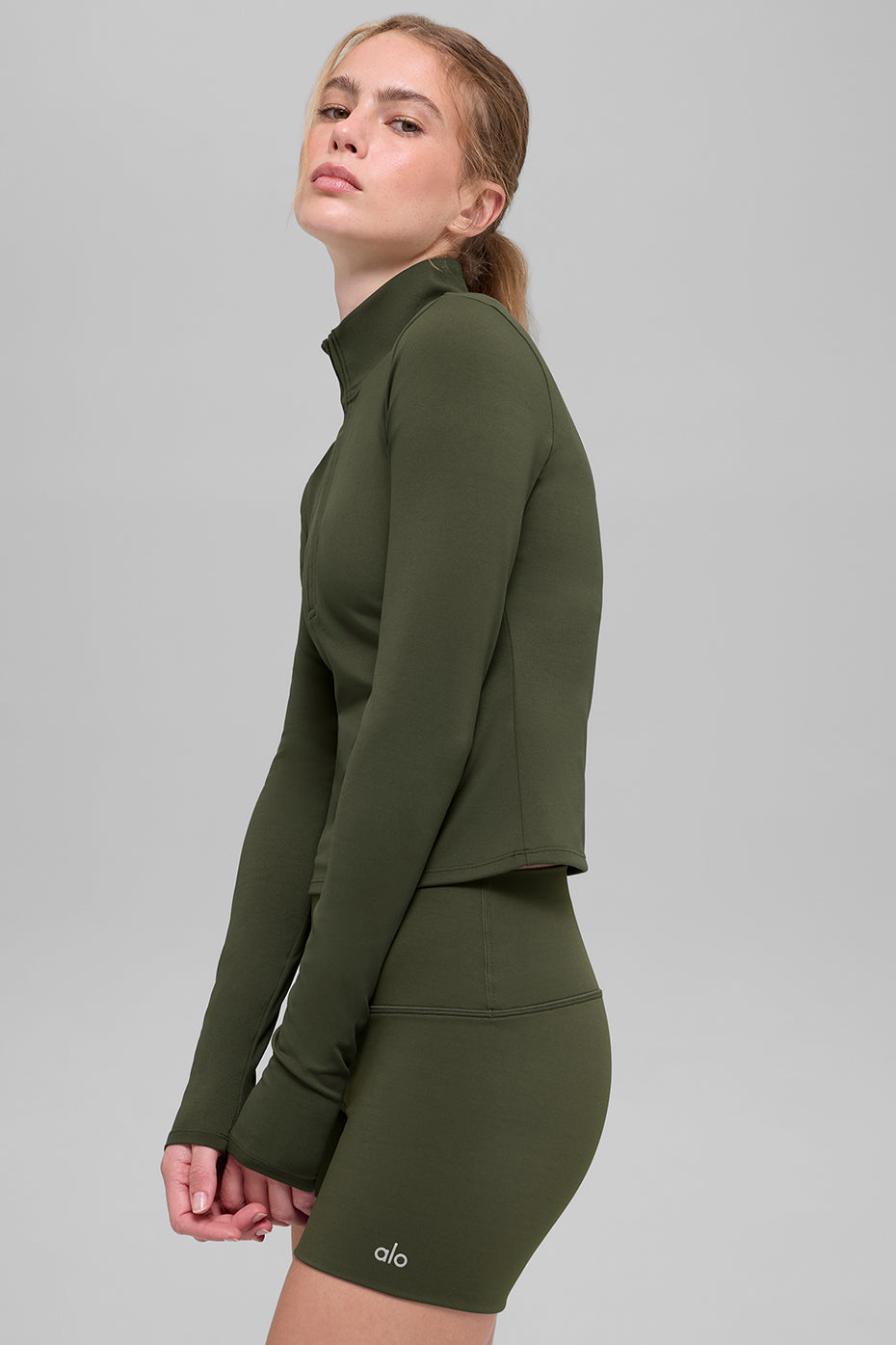 Alo Yoga ALO Softsculpt Precision 1/4 Zip Long Sleeve - Green Olive