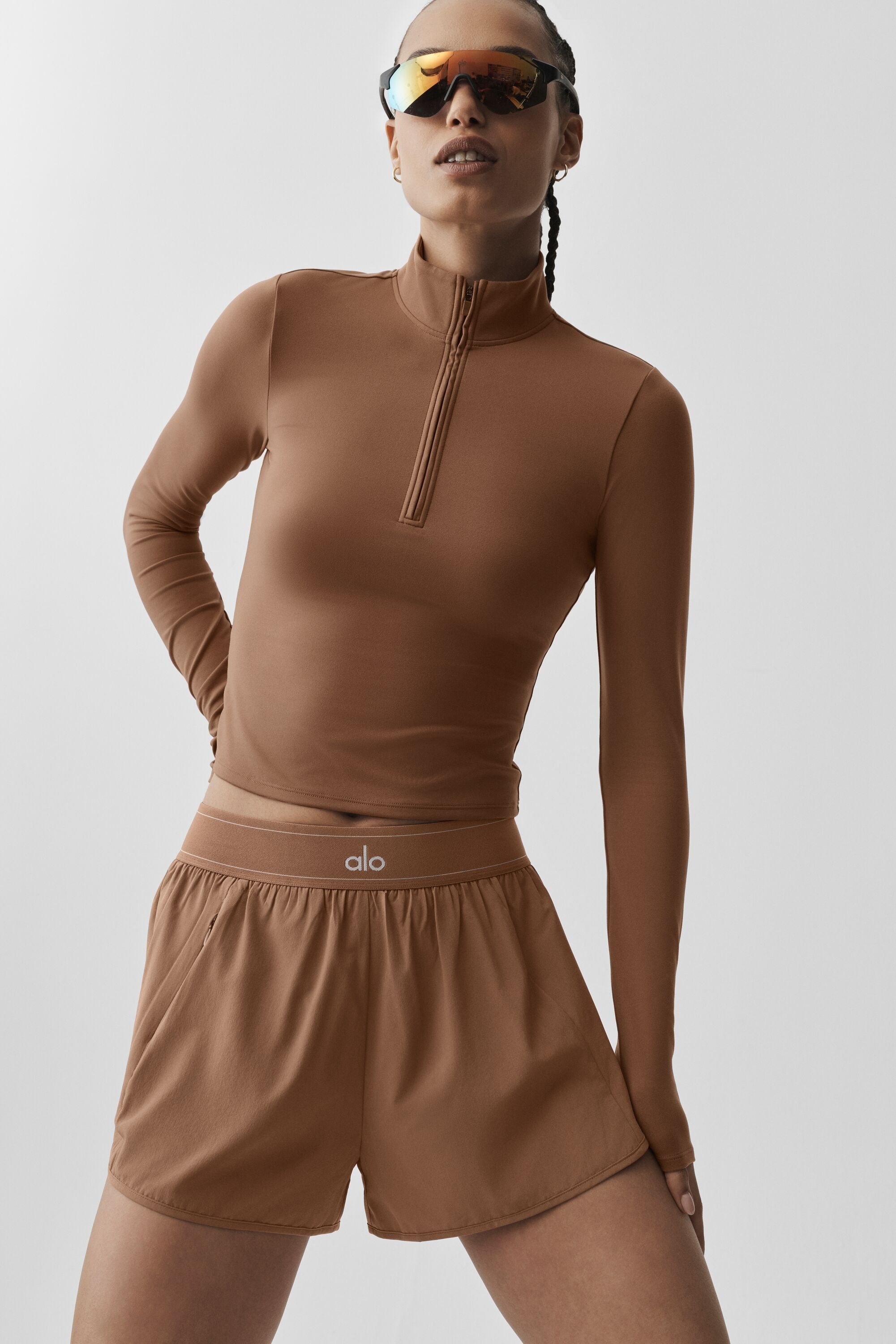 Alo Yoga ALO Softsculpt Precision 1/4 Zip Long Sleeve - Sun Kissed Brown
