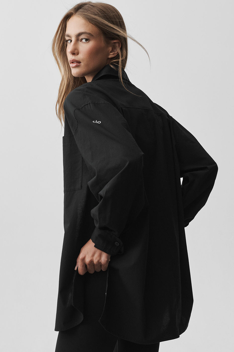 Alo Yoga Cotton Real Deal Button Up Long Sleeve - Black