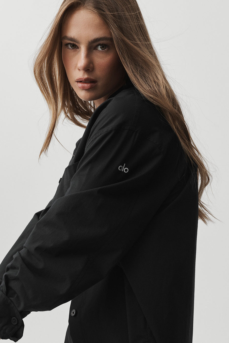 Alo Yoga Cotton Real Deal Button Up Long Sleeve - Black