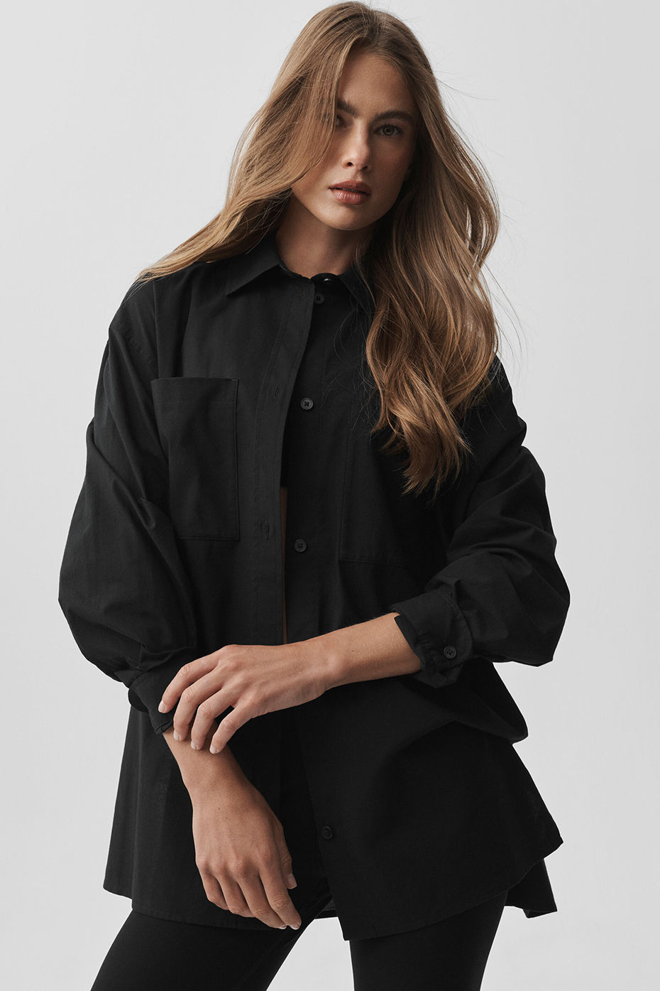 Alo Yoga Cotton Real Deal Button Up Long Sleeve - Black