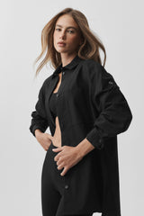 Alo Yoga Cotton Real Deal Button Up Long Sleeve - Black