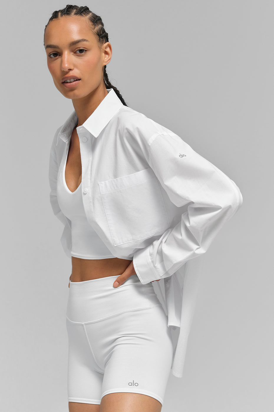 Alo Yoga Cotton Real Deal Button Up Long Sleeve - White