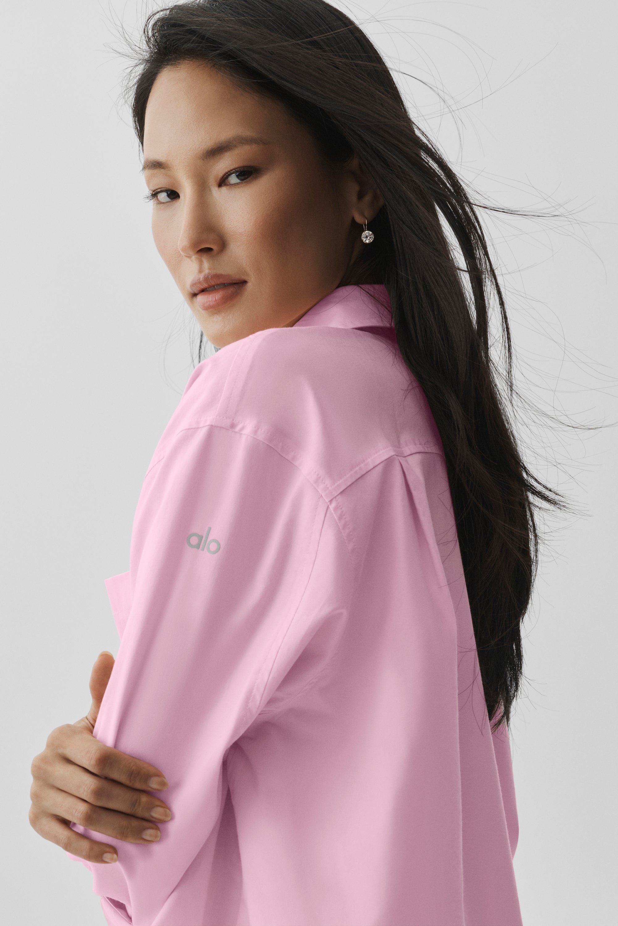 Alo Yoga Cotton Real Deal Button Up Long Sleeve - Pink Marshmallow