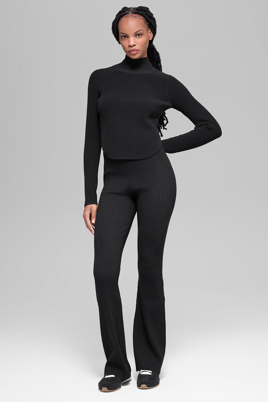 Alo Yoga Denim Knit Backless Long Sleeve - Black/Anthracite