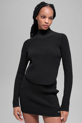 Alo Yoga Denim Knit Backless Long Sleeve - Black/Anthracite
