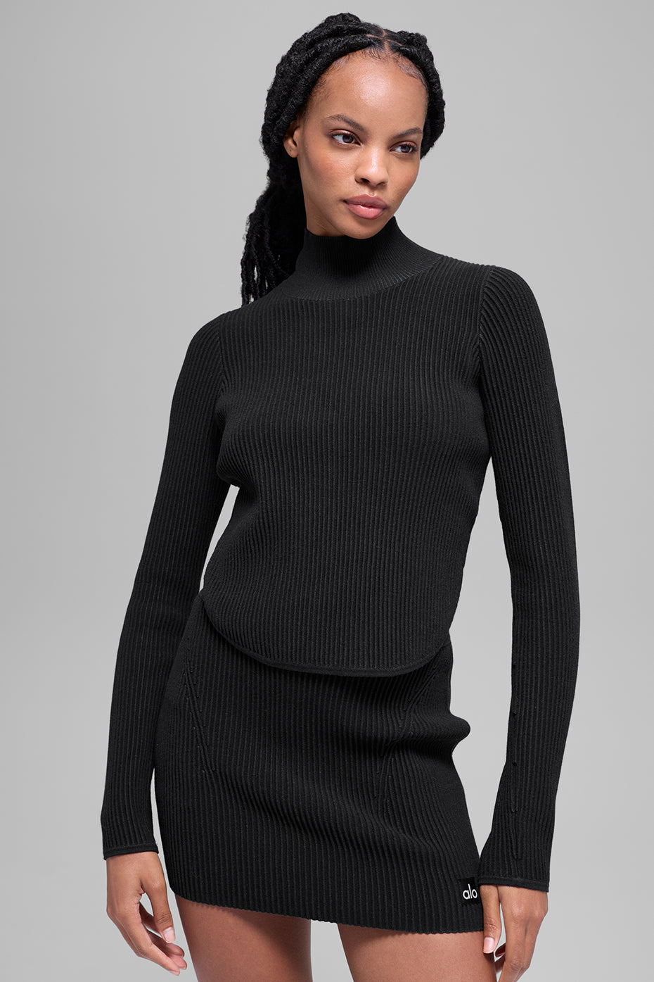 Alo Yoga Denim Knit Backless Long Sleeve - Black/Anthracite