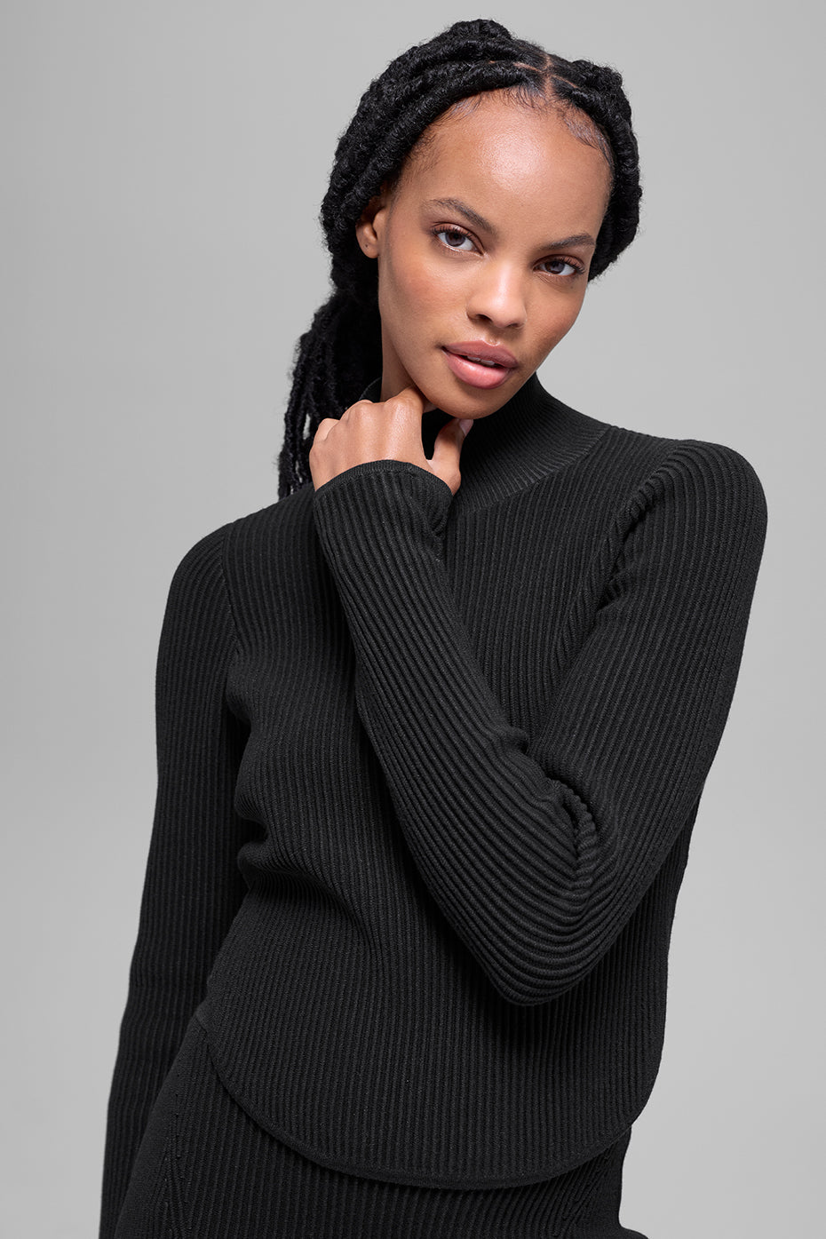 Alo Yoga Denim Knit Backless Long Sleeve - Black/Anthracite