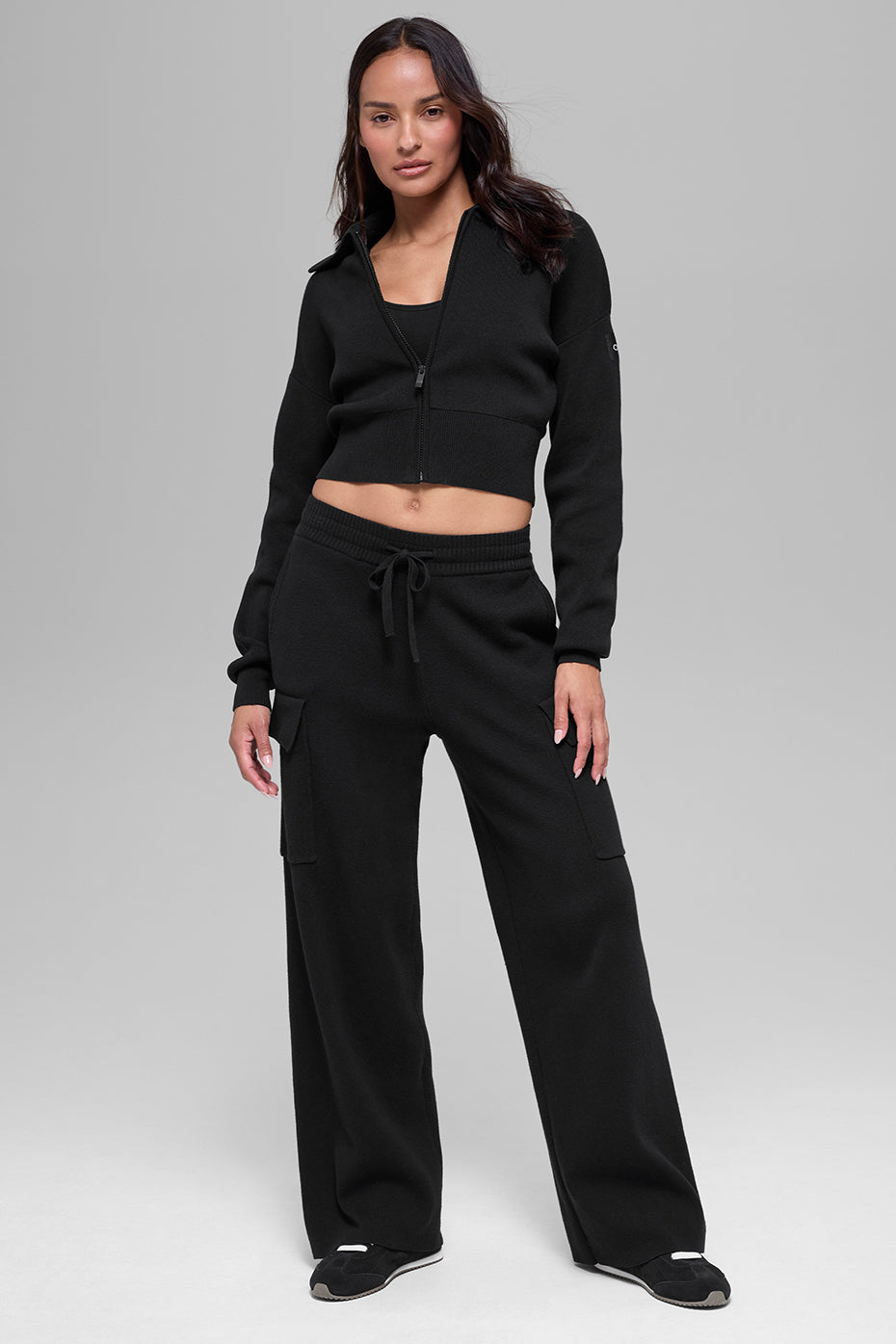 Alo Yoga Scholar Knit Cropped Full Zip Jacket - Black