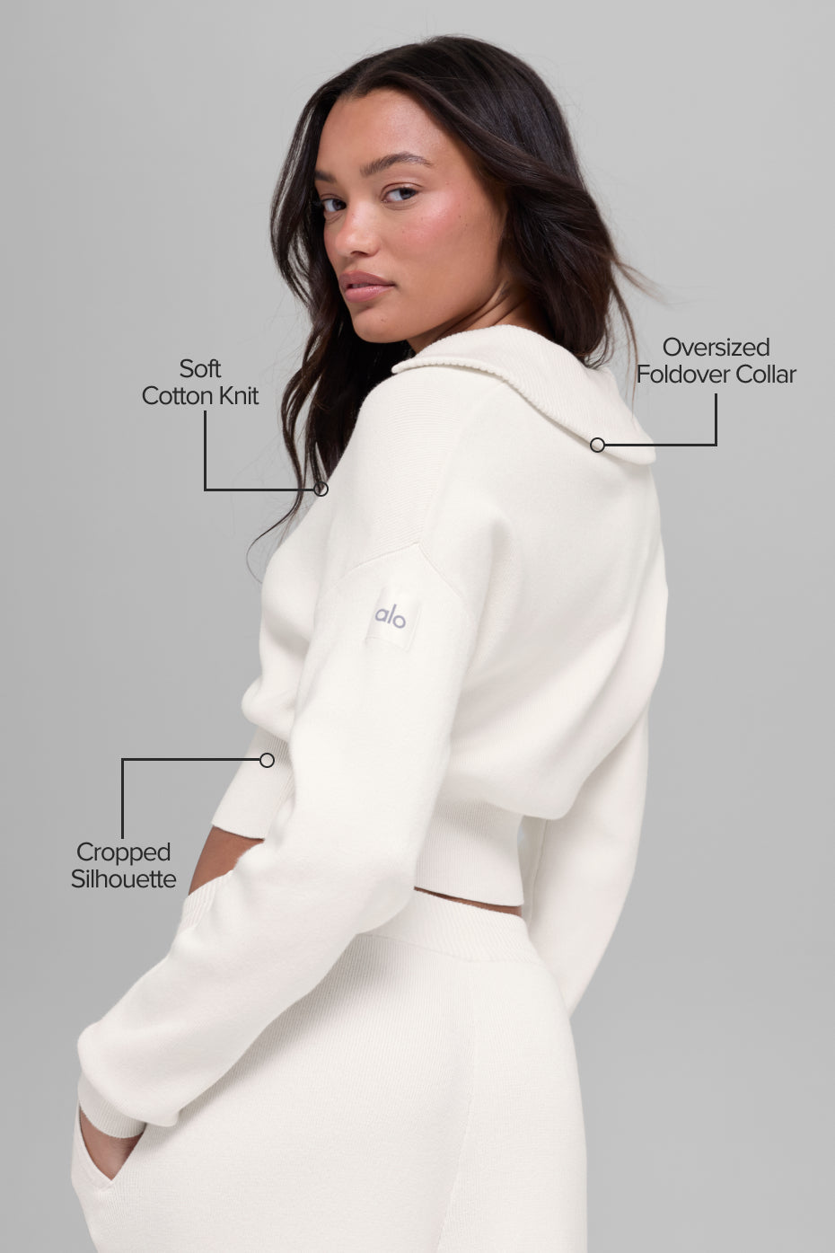 Alo Yoga Scholar Knit Cropped Full Zip Jacket - Ivory