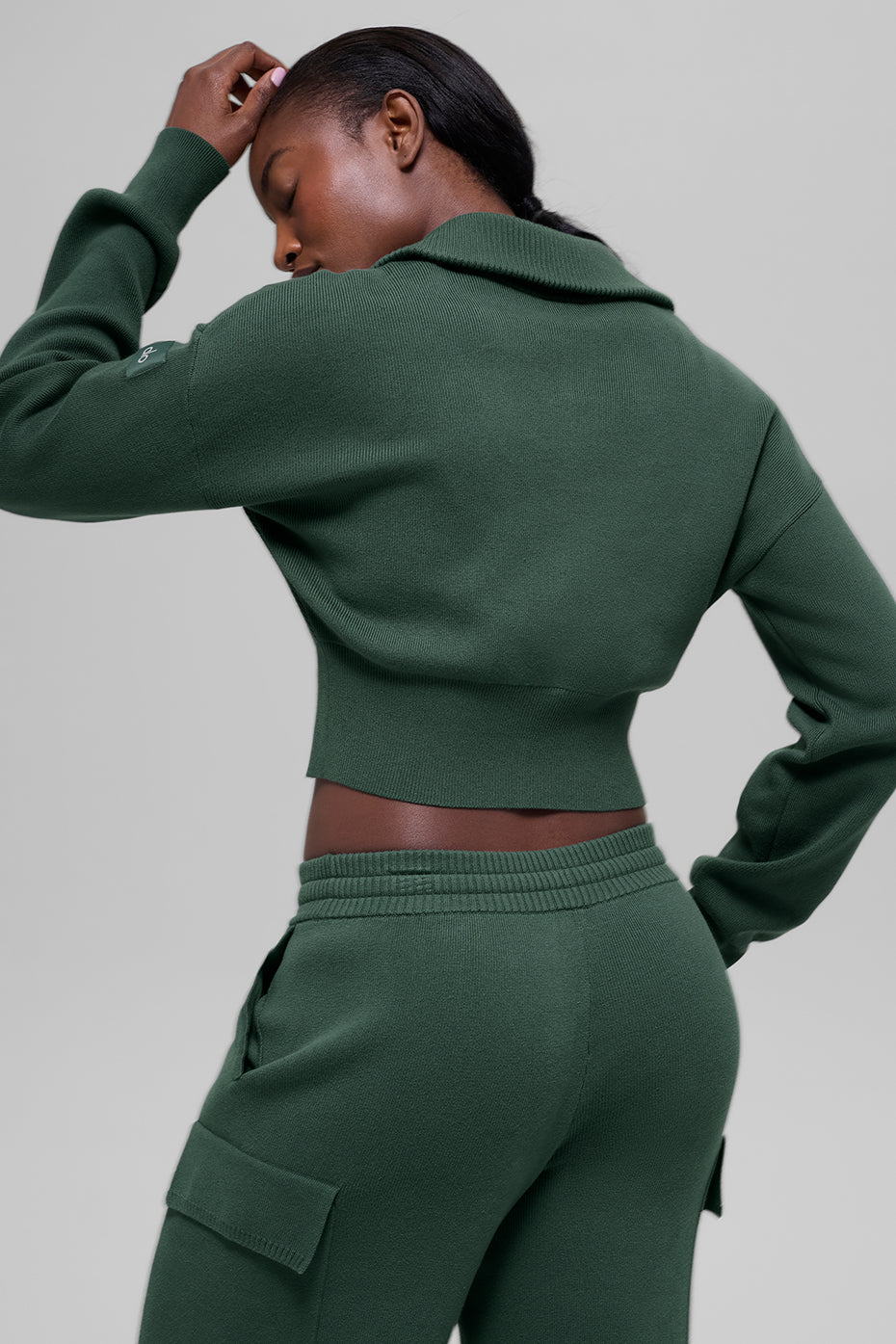 Alo Yoga Scholar Knit Cropped Full Zip Jacket - Clover Green