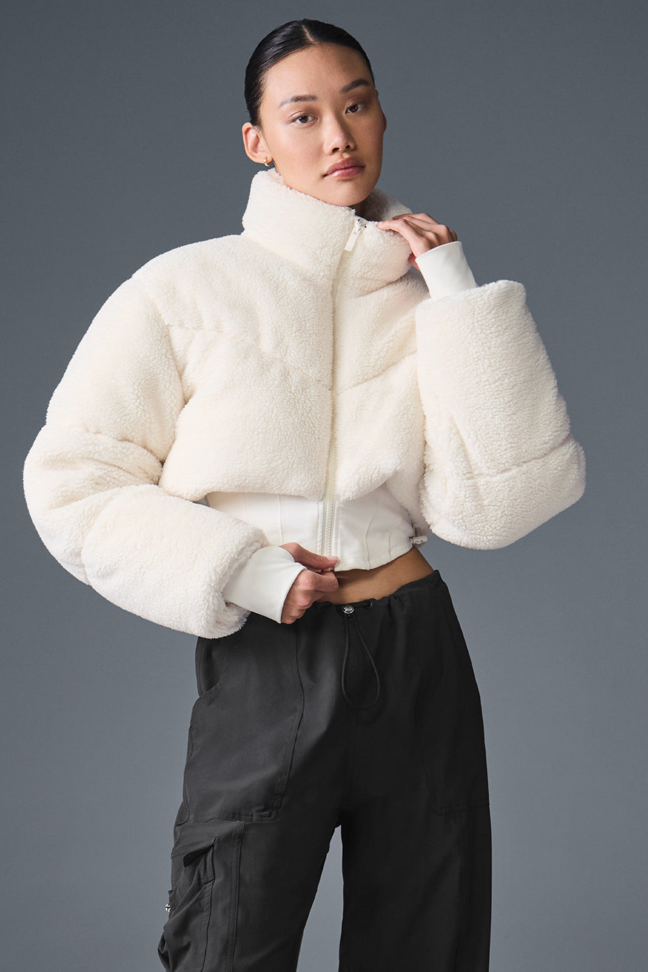 Alo Yoga Sherpa Main Act Corset Puffer - Ivory