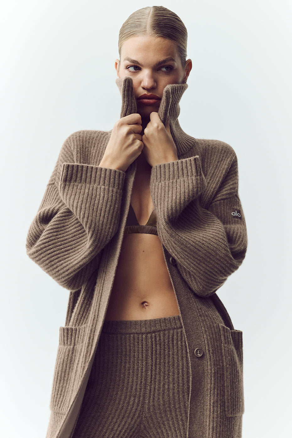 Alo Yoga Cashmere Northstar Long Cardigan - Alpine Cocoa Heather