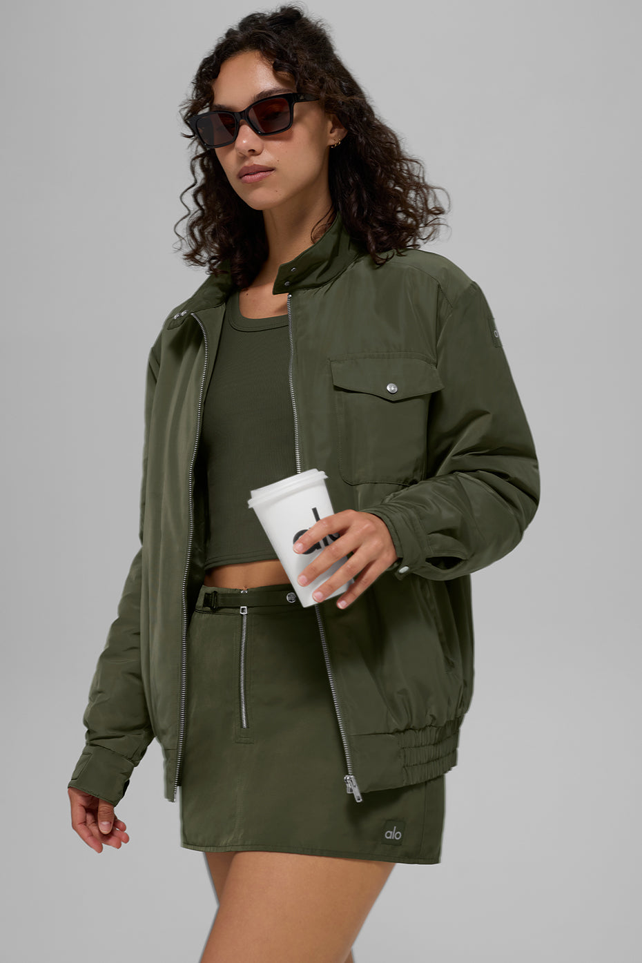 Alo Yoga Work It Bomber - Green Olive