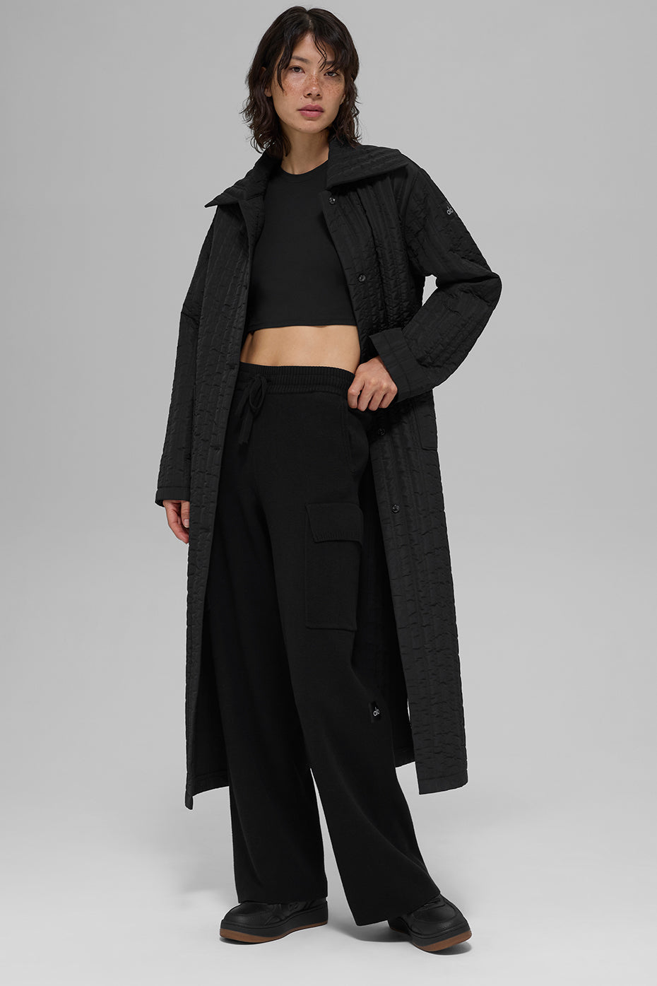 Alo Yoga Quilted Skyline Long Coat - Black