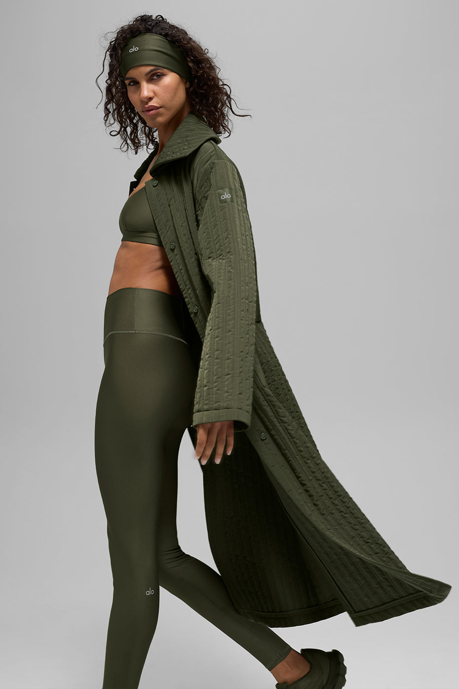 Alo Yoga Quilted Skyline Long Coat - Green Olive