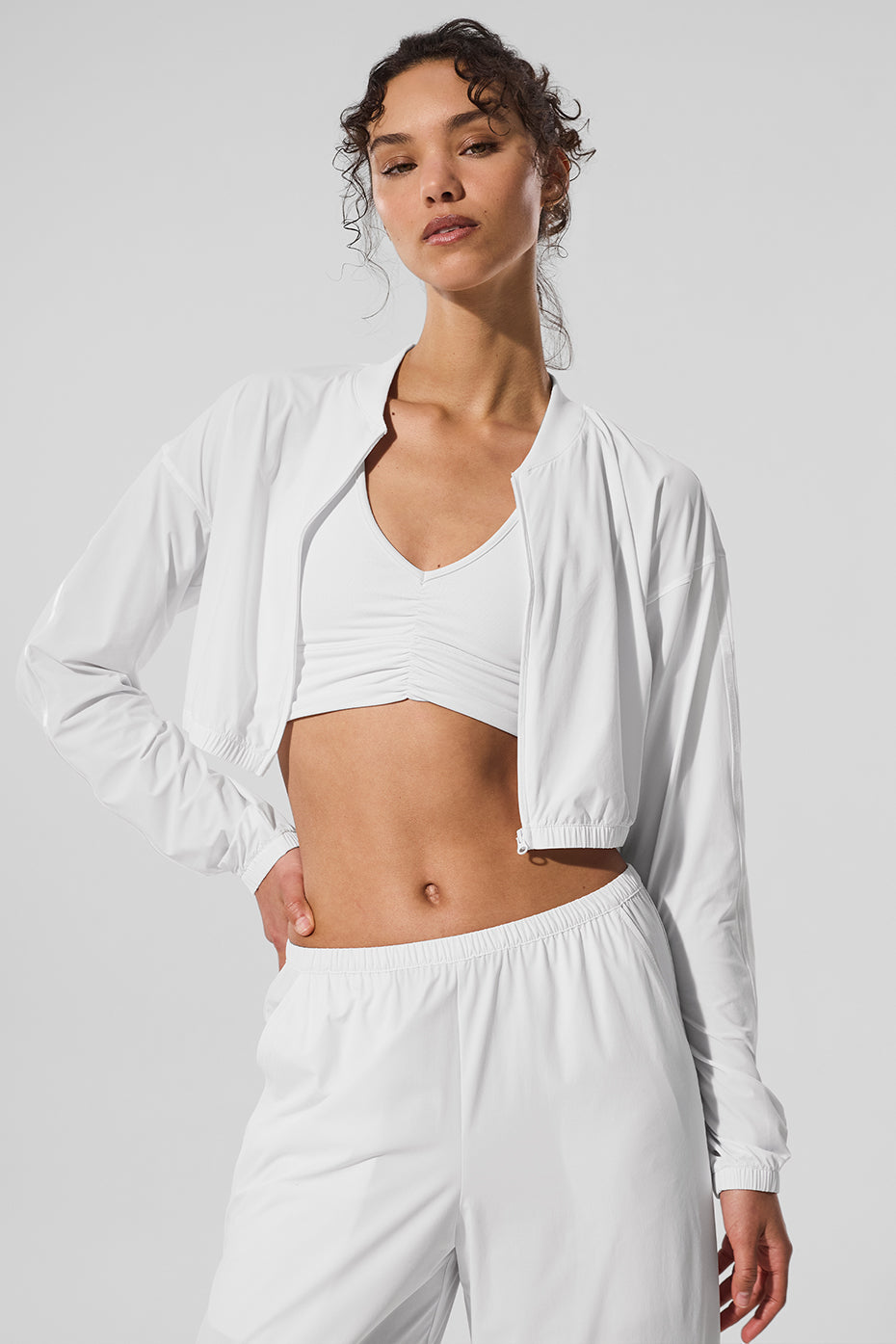 Alo Yoga Cropped Breezy Full-Zip Cover Up - White