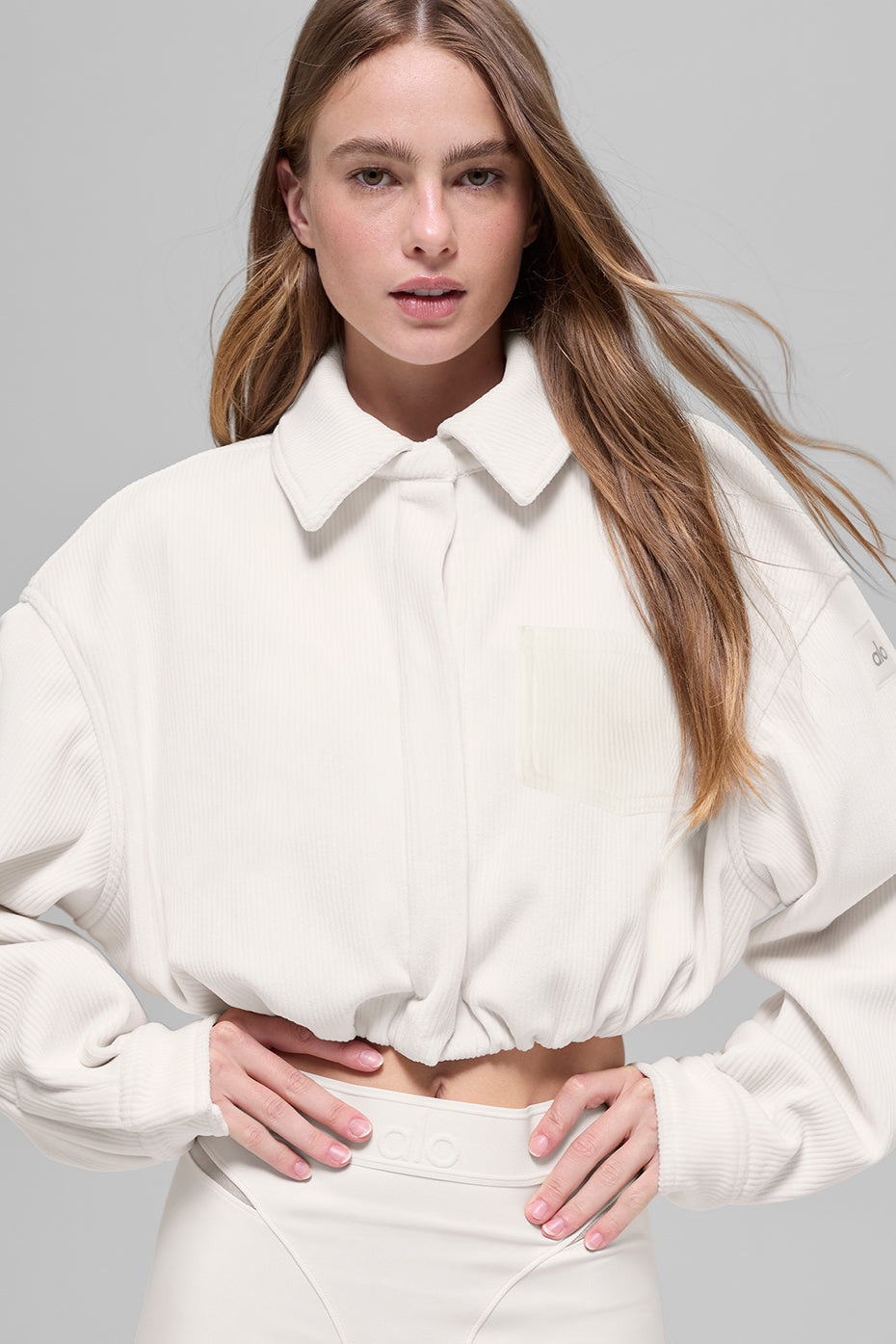 Alo Yoga Ribbed Velour Cropped Mountain Side Jacket - Ivory